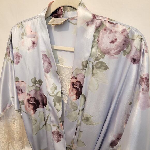 California Dynasty Vintage Floral Robe & Slip Set Large Lace Trim 2-Piece - Picture 3 of 13